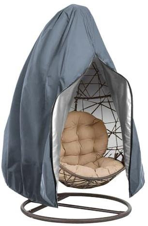Hiseng Housse de chaise en forme d'œuf imperméable à suspendre avec fermeture éclair pour meubles de jardin et terrasse (115 x 190 cm, gris)