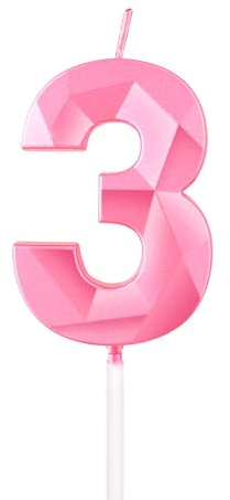 mciskin Pink 3rd Birthday Candles, 3D Number 3 Candles for Cake, Girls Boys 3rd Birthday Decorations,Pearl Pink Candle Cake Topper Decorations for Birthday Party Weddings Anniversary Supplies