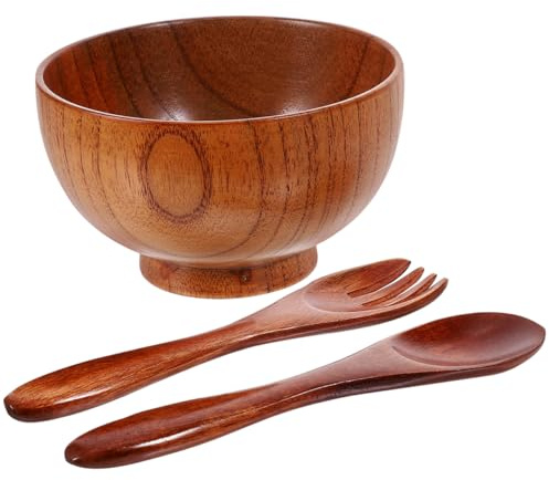 PRETYZOOM Bol De Service À Salade En Bois Naturel Avec Cuillère Et Fourchette Bol À Fruits Pour Comptoir De Cuisine Pour Soupe Nouilles Et Usage Quotidien À La Maison Ou Restaurant