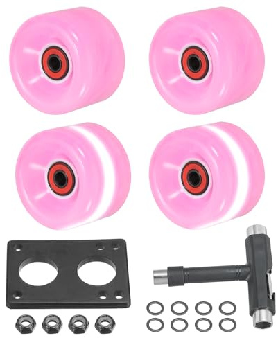 PATIKIL Ensemble de Roues de Patins à roulettes, 4 Pcs 65mm 78A Ensemble de Roues de Skateboard Cruiser Lumineuses avec Roulements Trucks Kit d'Outils pour Patinage Quad Extérieur, Rose