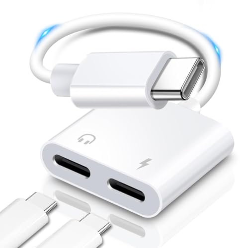 Gbformat Adattatore per cuffie USB-C e piastra di ricarica 2 in 1, doppio connettore USB-C con 60 W PD e funzioni adattatore 15/15Pro