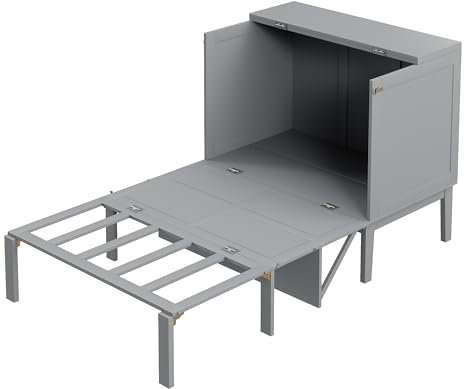 xixiworkshop Schrankbett, Wandbett mit Lattenrost, Wandklappbett, vertikales Schrankbett mit Lattenrost, Jugendbett, weiß, 90x200 cm (Grau)