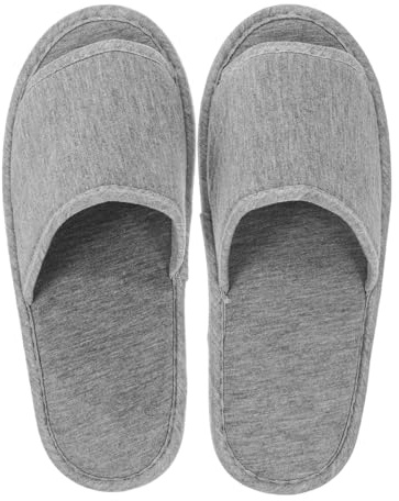 FOMIYES Travel Slippers with Pouch - Portable Foldable Lightweight Non-Slip Indoor Sliders for Men & Women | Compact Grey Open Toe Hotel Slippers for Long Flights, Business Trips & Spa