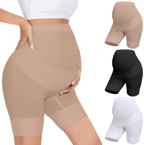 Diawsome Maternity Shapewear Shorts Over Bump, High Waist Seamless Pregnancy Shapewear Underwear, Mid-Thigh Boyshorts for Under Dresses