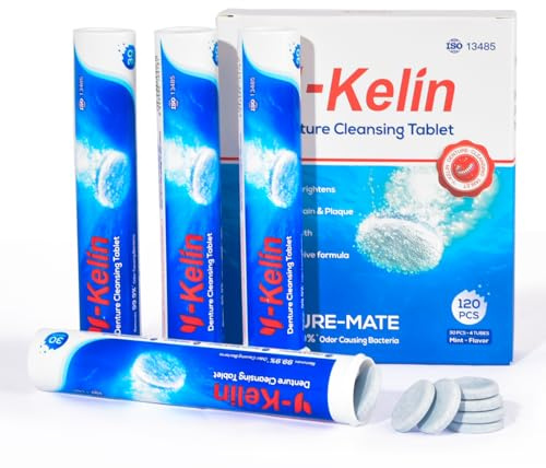 Denture Cleaning Tablets - 120 Retainer Cleaner Tablets, Removes Odors & Stains - For Dentures, Night Guards, Retainers, Aligners & Dental Appliance Cleaner - Mint Flavor - 4 Month Supply