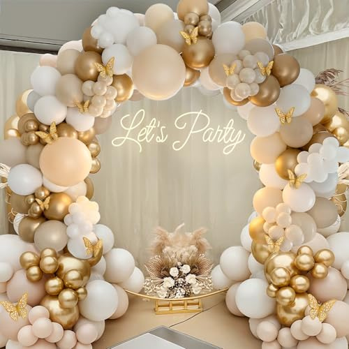 Globos Dorados Blancos y Color Arena 145 pcs Arco de Globos Decoracion Boda con Mariposas Decorativas Doradas Decoración Fiesta Elegante Guirnalda Cumpleaños Mujer Decoracion Baby Shower Dorado Blanco