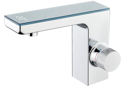 CREA Rubinetto per bagno con sensore a infrarossi, schermo digitale, miscelatore per acqua fredda calda, miscelatore automatico, rubinetto per lavabo, bagno senza contatto, con indicatore di