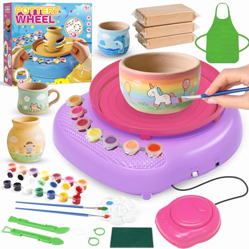Cmiolacuna Pottery Wheel for Kids 6-12 with Air Dry Clay, Paints & Tools