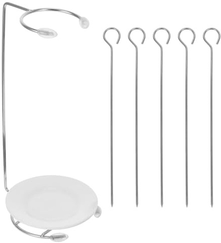 Angoily Supporto per Spiedini in Acciaio Inox 5 Aghi, Griglia per Alimenti da Barbecue, Gancio Porta Kebab Compatto per Grigliate All’aperto e Picnic