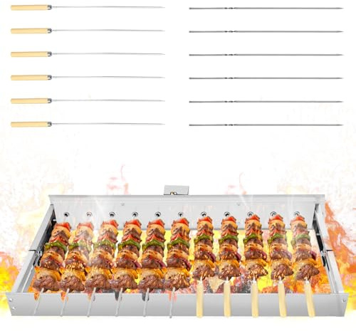 wowspeed Elektrisk spett 60 cm rostfritt stål kebabgrill, justerbar bredd 16–30 cm, roterande spett med motor och USB, roterande spett rotisseri, elektrisk grill för utomhusbruk terrass, trädgård