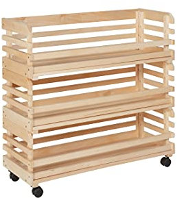 Inter Link – 3 Stapelkisten aus Naturholz massiv – Aufbewahrungskiste auf Rollen, Lagerkiste für Obst, Gemüse – Platzsparend, praktisch und vielseitig einsetzbar – 70 x 30 x 80 cm