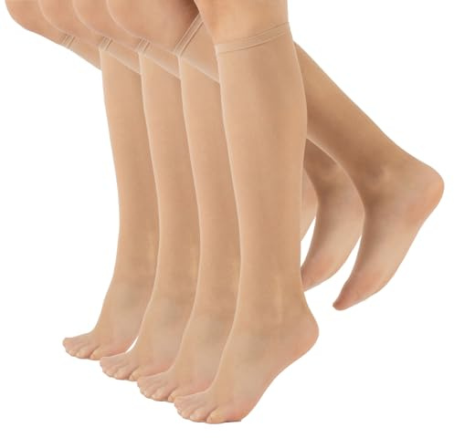 CALZITALY PAQUET 4 PAIRES MI-BAS AU GENOU EXTRA FINS VOILES 15 DEN | CHAUSSETTES HAUTES EN LYCRA | BAS AUX GENOUX | NOIR, NATUREL | BONNETERIE ITALIENNE (TAILLE UNIQUE, NATUREL)