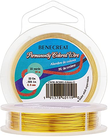BENECREAT 0.6mm Real Gold Plated Jewellery Making Copper Wire, 20m Tarnish Resistant Copper Wire Beading Craft Wire for Jewelry Making Supplies and Crafting, Gold