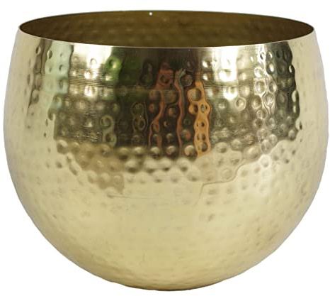 Leaf LEAF-7199 Large Metal Planter Hammered Brass Gold Colour-Straight Edge, 22cm x 18cm