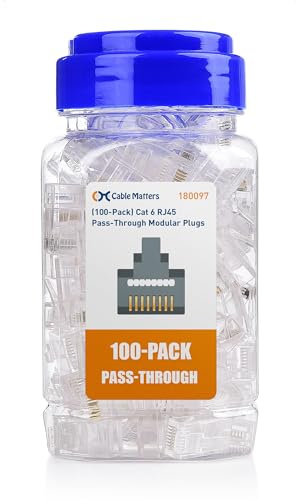 Cable Matters 100-Pack Cat 6 Pass Through RJ45 Connectors, 50µ Gold Plated (Cat 6 Ends / Cat6 Connector /RJ45 Modular Plugs/Ethernet Plugs/Network Connector) for Solid or Stranded UTP Ethernet Cable