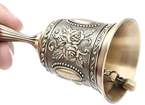 HEEPDD Campana a Mano, Modello in Metallo Rosa accoglienza Campanello Campane Servizio Chiamata Multiuso per Decorazione Domestica Nozze Bar Regali Natale Babbo Natale