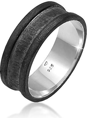 Kuzzoi Massiver Herrenring Breit, Bandring (8 mm) breit in 925 Sterling Silber, Silberring oxidiert im Basic Design, Ring für Männer in der Ringgröße 60, 0607691620_60