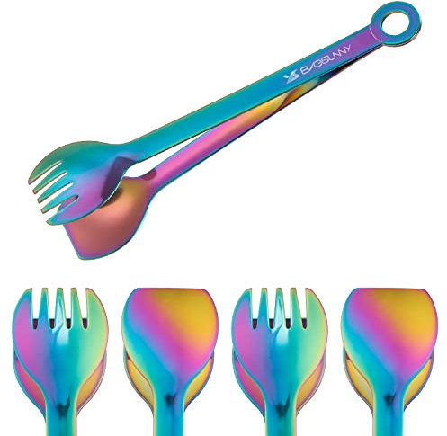 MSY BIGSUNNY Lot de 4 petites pinces de service multicolores en acier inoxydable de qualité supérieure de 15,2 cm