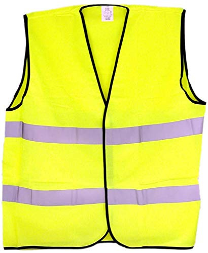 Vetrineinrete® Gilet Catarifrangente Alta visibilità Riflettente Giallo Fluo con 2 Fasce Riflettenti Sicurezza Emergenza Stradale Auto (XL) M47