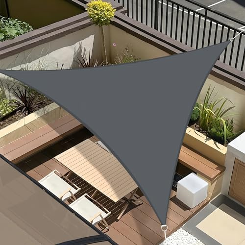 UMI Solsegel 5x5x5m Triangelformad - Vattentätt Baldakin med 95% UV-skydd, för Trädgård & Balkong - Antracitgrå