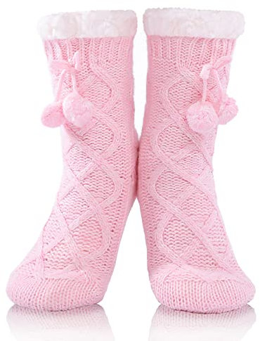 FUSACONY Chausson Chaussette Femme Christmas Chaussettes a la Maision Slipper Antidérapantes d'hiver Chaud Douce Chaussettes d'hiver Chaudes EU 35-42 (Rose)