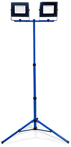 KELI - Projecteur De Chantier LED 2x50W, 2 Têtes Sur Pied télescopique, Qualité Professionnelle, 7500 Lumens, Etanchéité IP65,