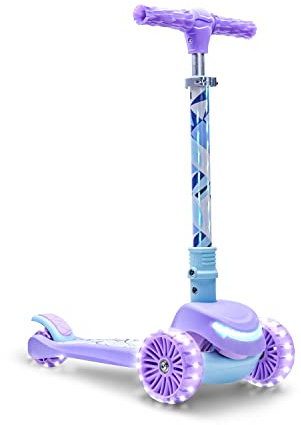 Jetson Disney Frozen 3-Wheel Kick Kids Scooter, LED Lights on Stem, Light-Up Wheels, Height-Adjustable Handlebar, Lean-To-Steer System, Easy-Folding Mechanism, Ages 3+, Purple, JFRZN-3KIK