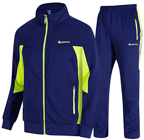 donhobo Fußball Trainingsanzug Herren Langarm-Sportbekleidung Atmungsaktives Sporttraining Fitness Laufanzug Jogginganzug Anzug Sporthose (02blau grün, L)