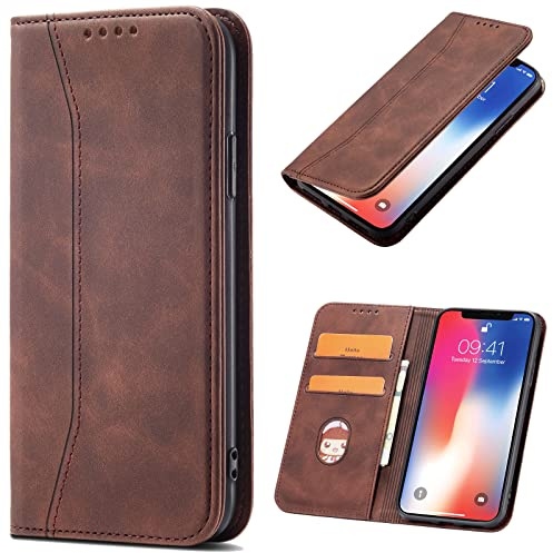 OKZone Kompatibel mit Samsung Galaxy A10 Hülle, Magnet Leder Tasche Handyhülle, Kartenfächer Schutzhülle, [Premium PU Leder] Flip Klappbare Stoßfeste Magnetische Standfunktion (Braun)