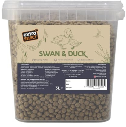 Extra Select Premium Swan and Duck Food Floating Pellets - Nutritious and Healthy Feed for Wild Geese, Ducklings and Waterfowl - Resealable Bucket 3 Ltr