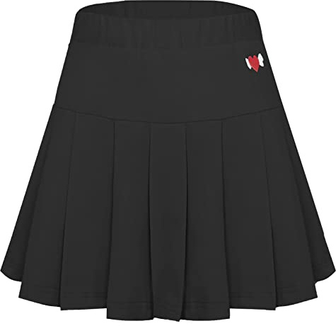 SEAUR Gonna a pieghe per bambini e bambine, con pantaloni, tinta unita, sportiva, da tennis, in cotone, da 100 a 155 cm, 1 pezzo-nero, 134-140