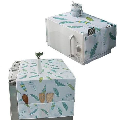 Fridge Microwave Oven Dust Cover 2pcs Waterproof Fridge Cloth Decorative Kitchen Appliance Cover with Side Storage Pocket