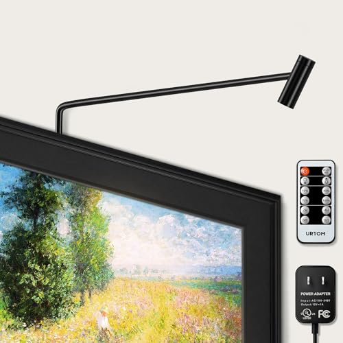 URTOM LED Picture Light Plug in 120V Art Light with Remote & Timer, Dimmable Picture Frame Light for Paintings, 3000K CRI 90 Picture Lights for Wall Display Portrait Gallery, Brass Body Painted Black