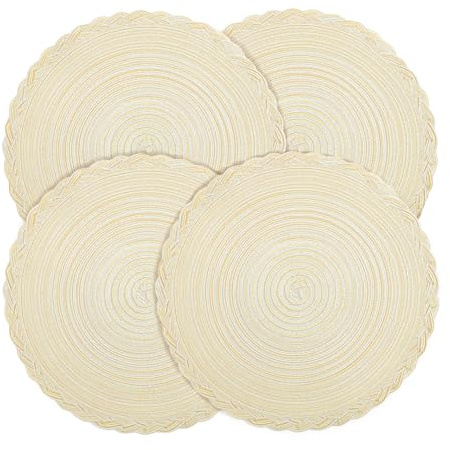 Fanquare Salvamanteles Redondos Set de 4 Trenzados Resistentes al Calor para Mesa de Cocina 38cm Lavables Beige