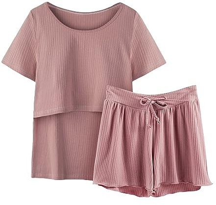 Pyjama de grossesse Été Pyjamas Manches Vêtements de nuit Allaitement Femmes Chemise et ensemble T Bébé Maternité Tops Short Maternité Sommeil &