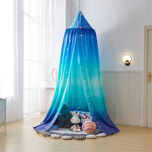 Odot Ciels de Lit Enfants pour Fille et Garcon, Ciel de lit Bébé Dôme Princesse Tente de Lit Moustiquaire Ronde Rideau Baldaquin Chambre pour Maison de Lecture Décoration (65cm,Ciel bleu)