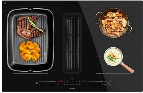 Cecotec Plaque Induction avec 2 Foyers et Hotte Aspirante Intégrée Bolero Squad IH 4800 TotalFlex80, Plaque de Cuisson Electrique, 7400W, 15 Niveaux, Aspiration 630 m³/h,Filtres à Odeurs,