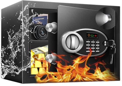 1.8 Cu Ft Safe Box with Fireproof Waterproof for Documents - Steel Security Personal Safe with Digital Electronic Keypad, Emergency Battery Box & Combination Lock, Safety Box for Valuables Money Cash