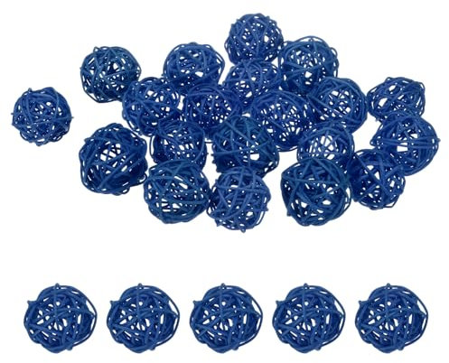 M METERXITY 20-Pack Wicker Rattan Balls 40mm/1.6 Inch Decorative Rattan Balls Orbs Vase Fillers Bowl Fillers for Christmas/Weddings/Thanksgiving/DIY Crafts/Home Decor [Blue]