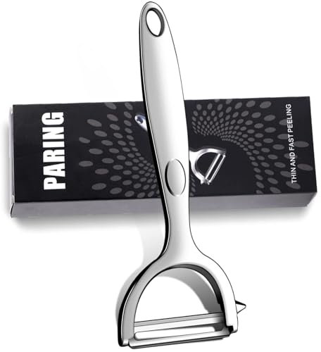 Nokwocy Pelapatate, Pelapatate in Acciaio Inox, Coltello da Taglio con Lama Ondulata, Piatto e Seghettato, Manico Ergonomico (Argento)