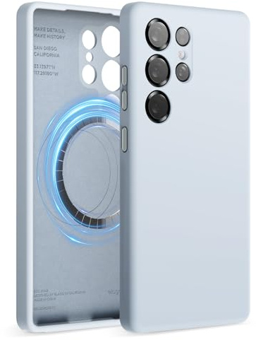 elago Magnetiskt Silikonfodral för Galaxy S25 Ultra | Kompatibel med MagSafe, Skyddsfodral, Stöttålig, Slankt Fodral, Mikrofiberfoder (Ljusblå)
