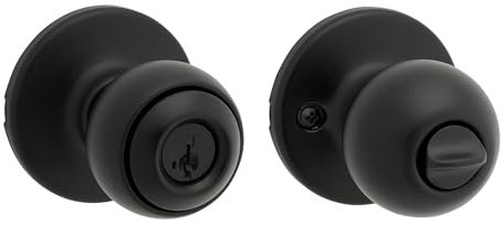 Kwikset Polo - Pomo de puerta de entrada con cerradura y llave, manija segura con llave exterior, entrada frontal y dormitorio, negro mate, resistente a las púas SmartKey Rekey Seguridad y Microban