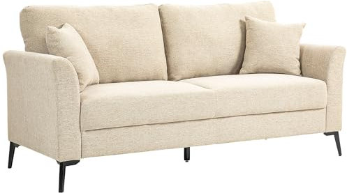 HOMCOM 2 Sitzer Sofa, Couch mit Leinenoptik, Metallbeine, Polstersofa, Gepolsterter Doppelsofa für Wohnzimmer, Schlafzimmer, 179 x 80 x 89 cm, Beige