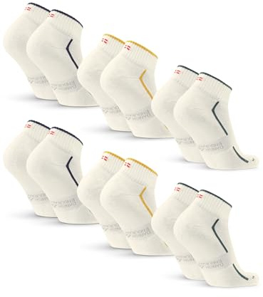 DANISH ENDURANCE Kurze Sportsocken aus Bio-Baumwolle, 3 & 6 Paar, Mehrfarbig (2xCremeweiß/Dunkelgrün, 2xCremeweiß/Marineblau, 2xCremeweiß/Senfgelb), 43-47