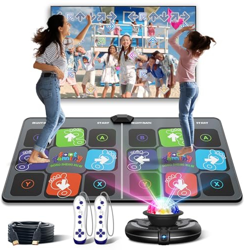 FWFX Dance Mat Toys for Kids, Double User Wireless Controller Electronic Dance Mats, Plug And Play Dancing Mats for TV with HD Camera, Exercise Dancing Mat for Family Games, Gifts for Girls Boys