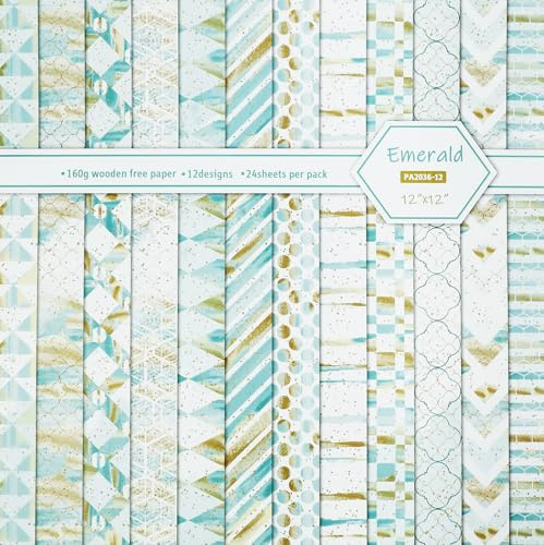 24 Sheets Jade Pattern Paper, 12x12 Emerald Green Scrapbook Paper for Luxury Crafts, Wedding Invitations, Special Events, Decorative Projects