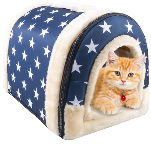 Behogan Katzenhaus Für Draußen: 2 In 1 Haustier Haus und Sofa, Winterfest Wasserdicht Warm katzenhöhle, 37 * 32 * 30cm Anti-Rutsch Faltbare Weich Warm Hund Katze, Katzenhöhle Tierheim Für Streuner