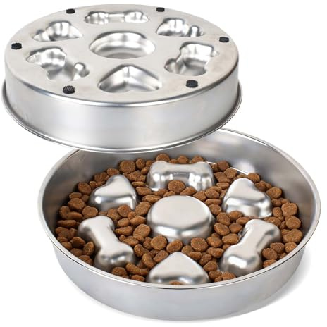 Alyxen Ciotola Anti Ingozzamento Acciaio, Ciotola Cane per Lenta Assunzione del Cibo,Slow-Eating Bowl per Cani Gatti, Ciotole Cane Slow Feeder Antiscivolo Ciotole per Cani (Argento, Rotondo)