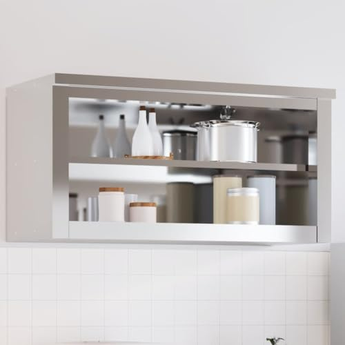 Pensile da Cucina in Acciaio Inox con Ripiano, Resistente e Facile da Pulire, Pensile da Cucina, Armadio Sospeso, Adatto per Cucine, Bar e Ristoranti, Argento, 92x40x46 cm