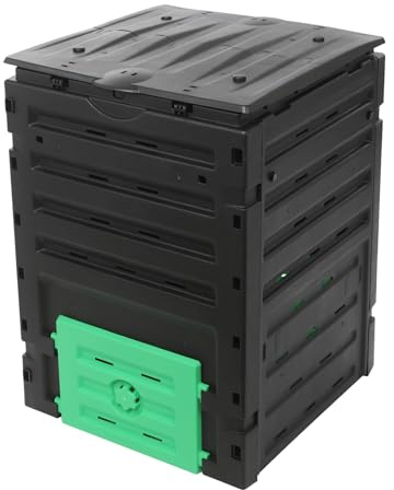 Cubo de compostaje de jardín de gran capacidad de 450 l, compostador de plástico para exteriores, 71,2 x 71 x 103 cm, compostaje térmico rápido para reciclaje de residuos en jardines y balcones